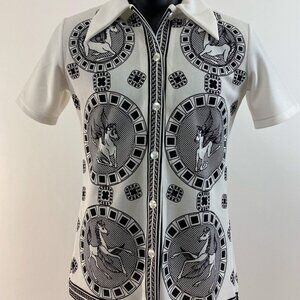 Vintage 1990s Pegasus Small White Black Greek Button Novelty Print